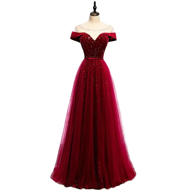 Women Wine Red Star Long Evening Dresses Princess Girl Sexy Illusion Tulle Satin Gown Lace Up Floor Length Prom Party Dress
Women Wine Red Star Long Evening Dresses Princess Girl Sexy Illusion Tulle Satin Gown Lace Up Floor Length Prom Party Dress