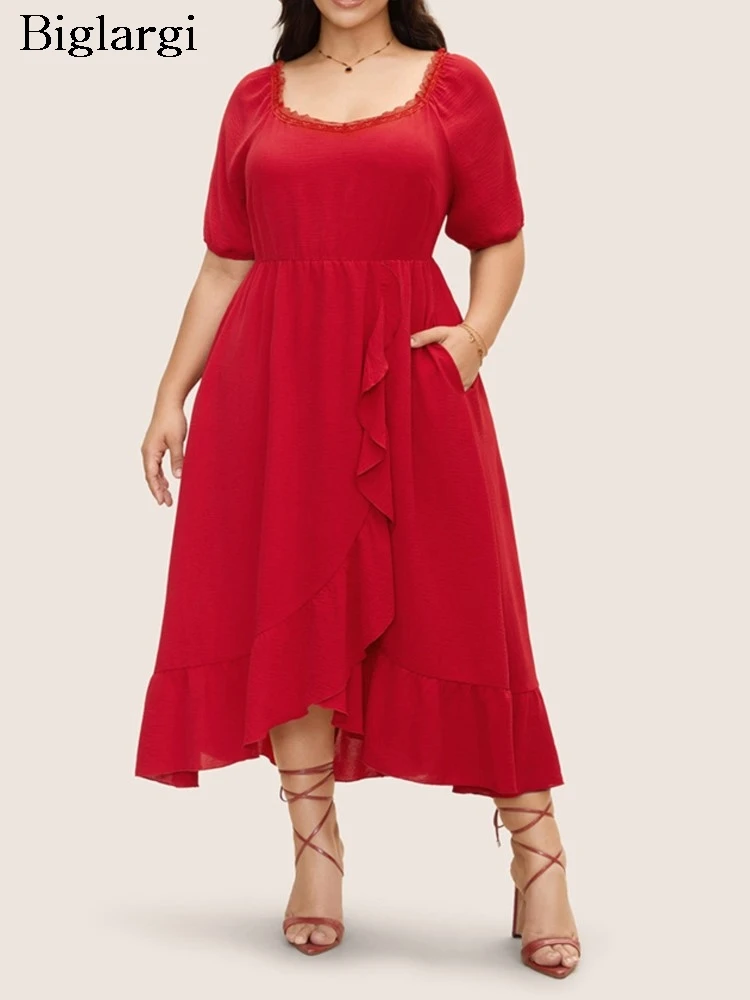 Plus Size Summer Long Dress Women Irregular Ruffle Pleated Fashion Square Collar Ladies Dresses Short Sleeve Loose Woman Dress
Plus Size Summer Long Dress Women Irregular Ruffle Pleated Fashion Square Collar Ladies Dresses Short Sleeve Loose Woman Dress
