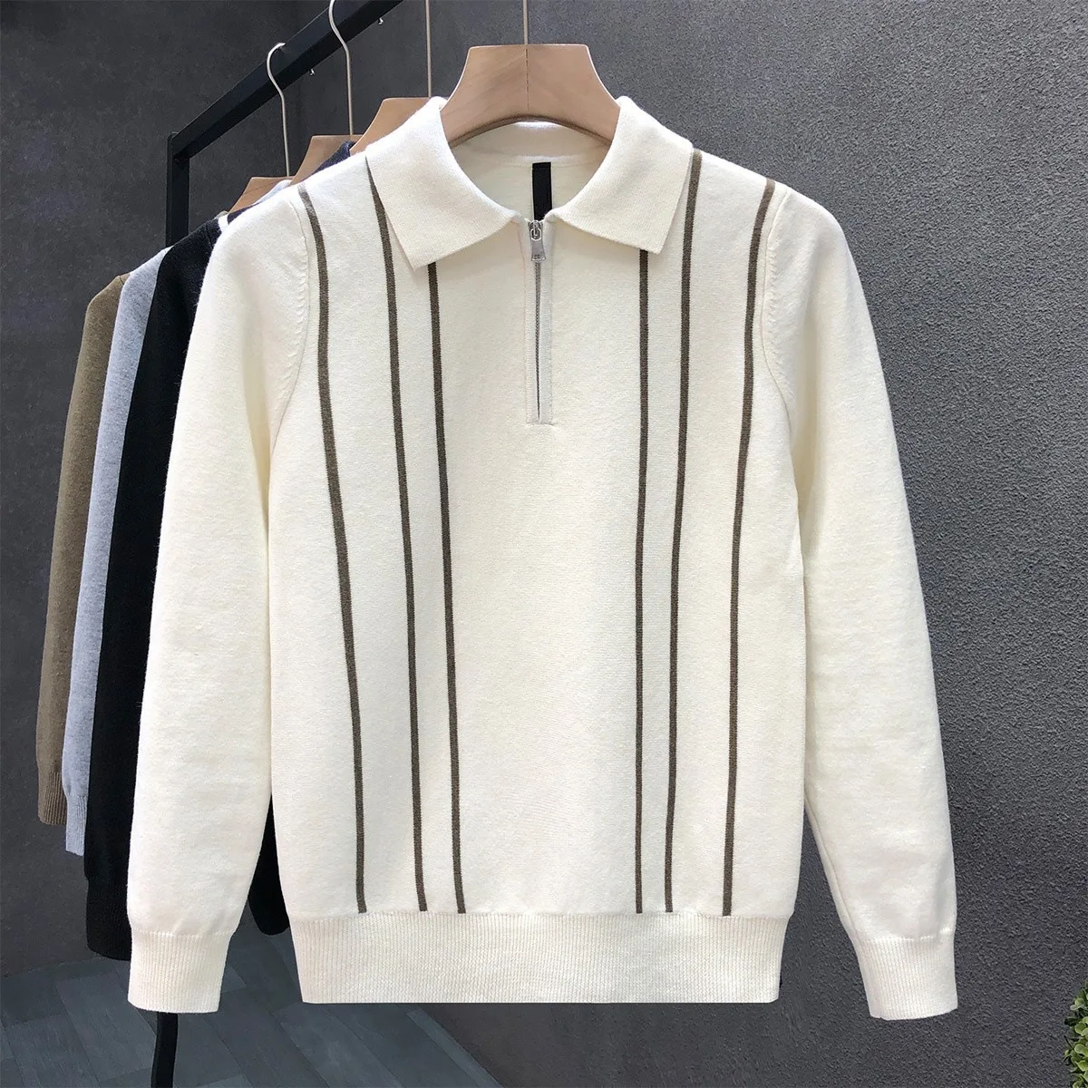 2025 Autumn Winter New Men Half Zipper Turn Down Collar Striped Sweater Slim Fit Versatile Warm Base Layer Top
2025 Autumn Winter New Men Half Zipper Turn Down Collar Striped Sweater Slim Fit Versatile Warm Base Layer Top