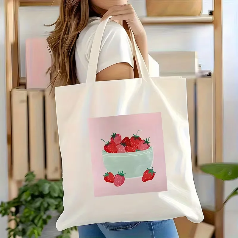 Sweet Red Strawberry Bowl Canvas Tote Bag Fruit Print Reusable Shoulder Handbag For Teen Girls Daily Shopping School
Sweet Red Strawberry Bowl Canvas Tote Bag Fruit Print Reusable Shoulder Handbag For Teen Girls Daily Shopping School