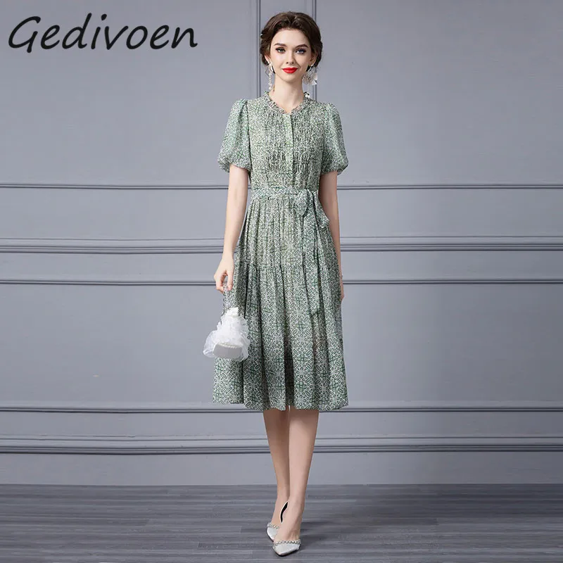 Gedivoen Summer Fashion Runway Elegant Chiffon Print Dress Women' O-Neck Ruffles Ruched High Waist Frenulum Party Midi Dress
Gedivoen Summer Fashion Runway Elegant Chiffon Print Dress Women' O-Neck Ruffles Ruched High Waist Frenulum Party Midi Dress