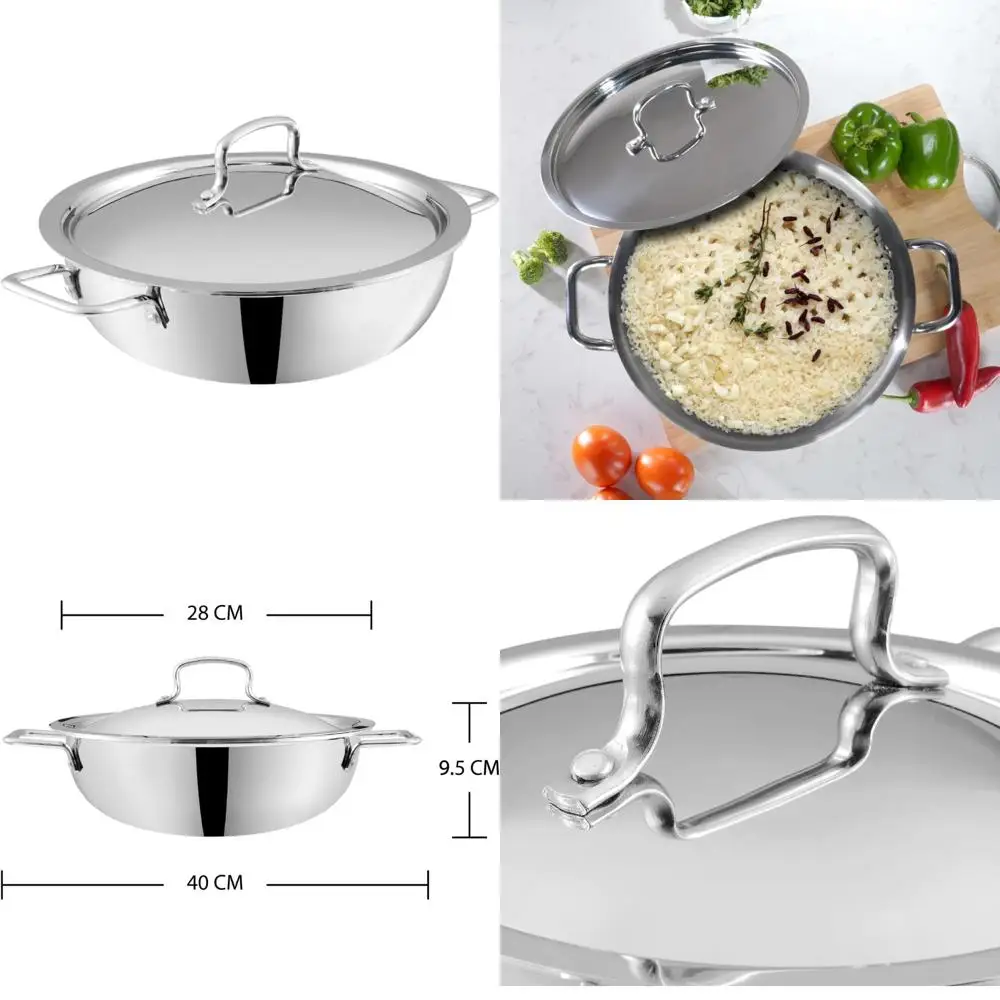 Vinod Platinum Triply Stainless Steel Kadai | Suitable For Indian Cooking, Sauces, Stews, Soups | Extra Deep, Induction, Electri
Vinod Platinum Triply Stainless Steel Kadai | Suitable For Indian Cooking, Sauces, Stews, Soups | Extra Deep, Induction, Electri