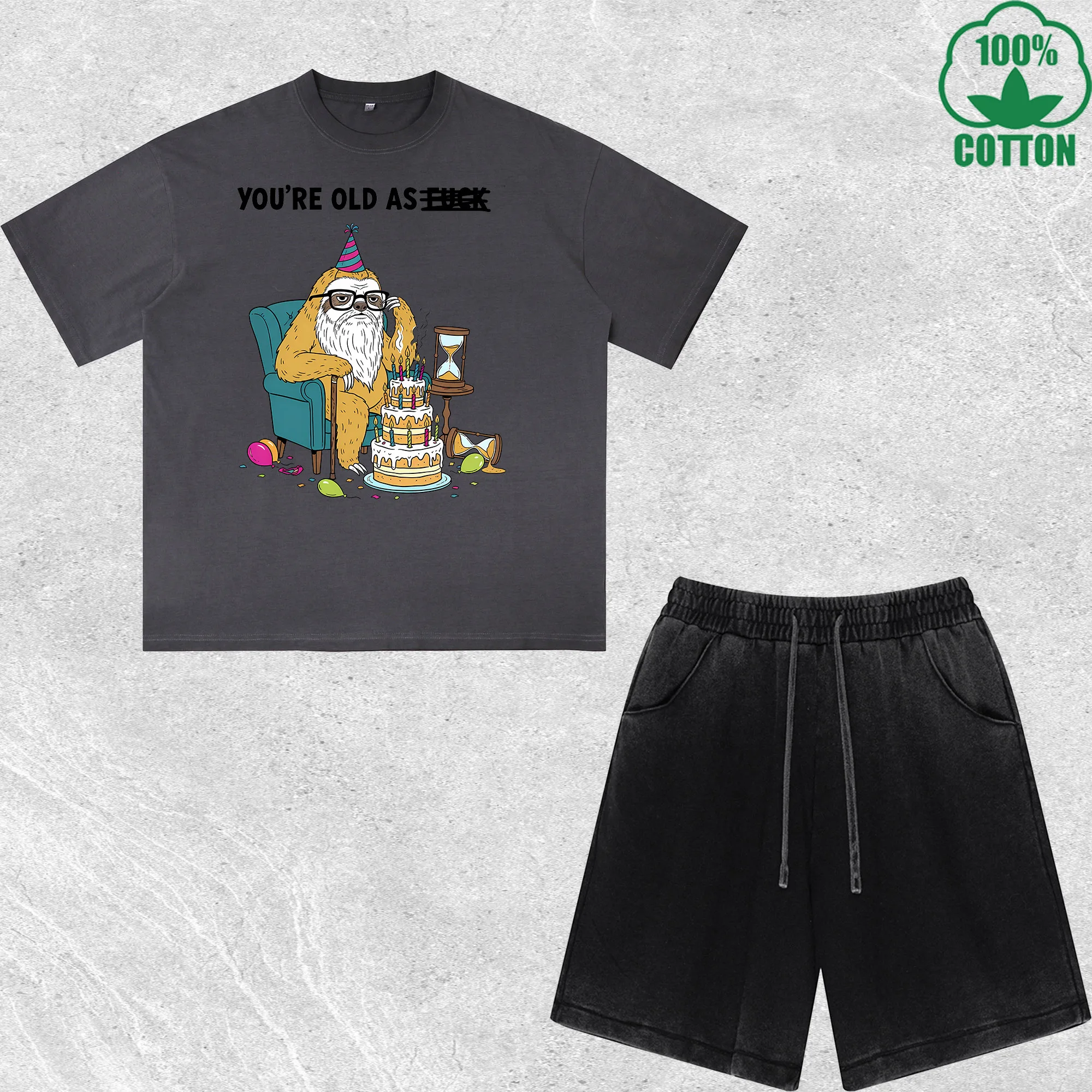 Sloth Happy Birthday Printed Dirty Wash T-Shirt Shorts Set Combo Loose Trendy Fashionable 100%Cotton Short Value Pack
Sloth Happy Birthday Printed Dirty Wash T-Shirt Shorts Set Combo Loose Trendy Fashionable 100%Cotton Short Value Pack