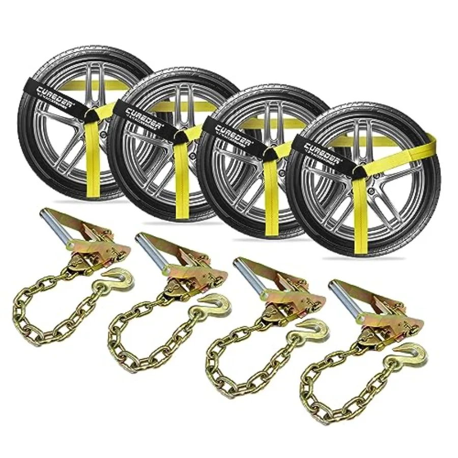Car Tie Down Straps for Trailers with Heavy Duty Chain Anchors 4 PK - 2 Inch x 10 Feet - 3300 lbs Safe Working Load Wheel Strap
Car Tie Down Straps for Trailers with Heavy Duty Chain Anchors 4 PK - 2 Inch x 10 Feet - 3300 lbs Safe Working Load Wheel Strap