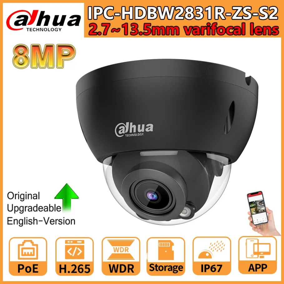 IP-камера Dahua IPC-HDBW2831R-ZS-S2, 8 МП, оригинальная 4K POE, 5-кратный зум, переменным фокусным расстоянием, моторизованная купольная сетевая камера видеонаблюдения IP67
IP-камера Dahua IPC-HDBW2831R-ZS-S2, 8 МП, оригинальная 4K POE, 5-кратный зум, переменным фокусным расстоянием, моторизованная купольная сетевая камера видеонаблюдения IP67