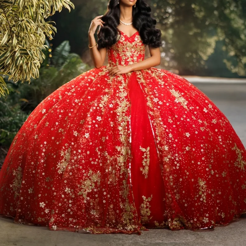 Red Quinceanera Dresses Off Shoulder Ball Gown Sweet 16 Dress Gold Applique Lace Beads Tull Birthday Party Vestidos 15 De Anos
Red Quinceanera Dresses Off Shoulder Ball Gown Sweet 16 Dress Gold Applique Lace Beads Tull Birthday Party Vestidos 15 De Anos