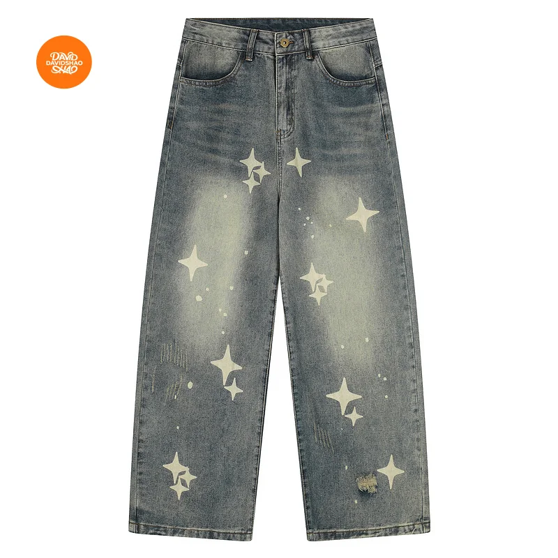 DAVIDSHAO Top Quality EU US Size Star Denim Pants Loose Straight Luxury Brand Washed Wide-Leg Jean Pants for Men and Women
DAVIDSHAO Top Quality EU US Size Star Denim Pants Loose Straight Luxury Brand Washed Wide-Leg Jean Pants for Men and Women