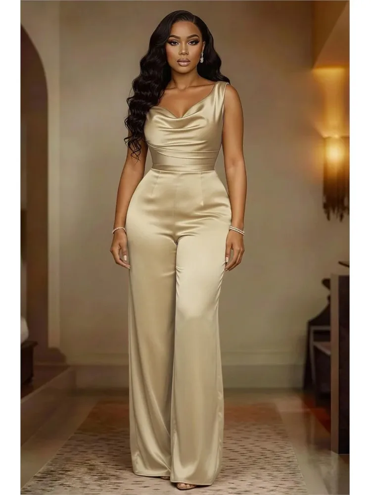 New Satin Jumpsuit Sleeveless Swing Collar Waist Wide Leg Pants Women's Jumpsuit Summer Fashion Elegant Casual Solid Jumpsuits
New Satin Jumpsuit Sleeveless Swing Collar Waist Wide Leg Pants Women's Jumpsuit Summer Fashion Elegant Casual Solid Jumpsuits