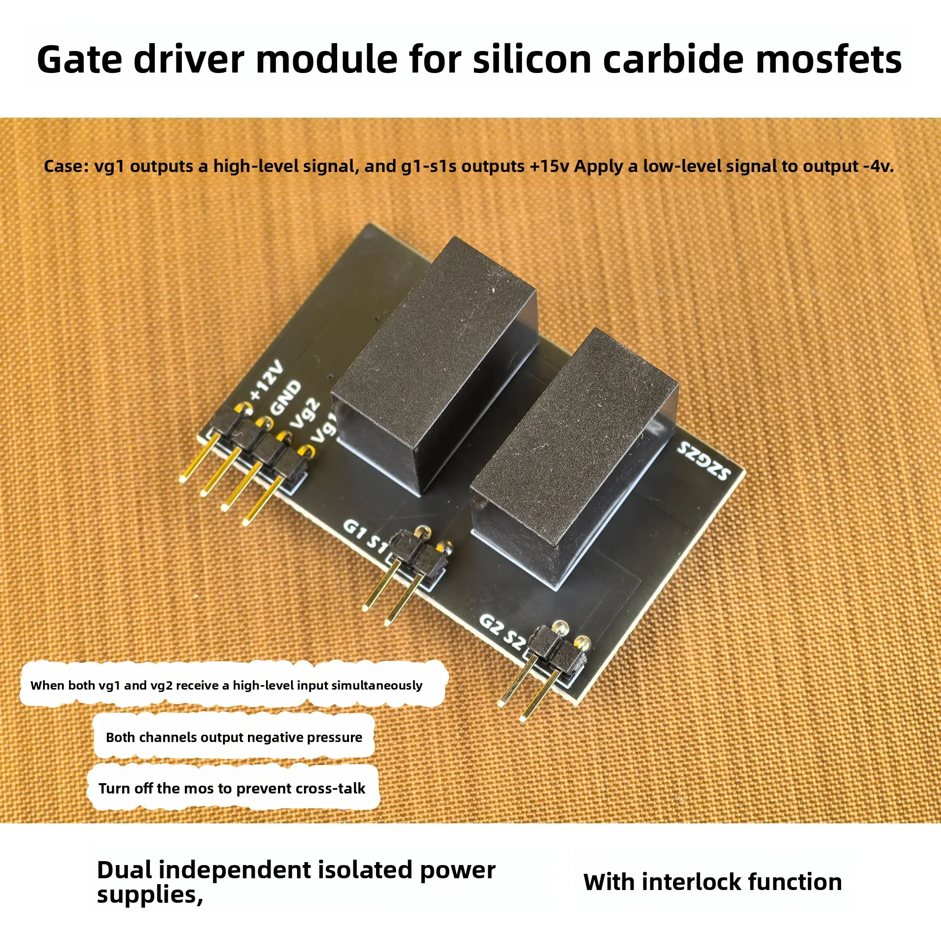 Universal Silicon Carbide MOS Dual Interlock Isolated Gate Drive Module Supports SPWM Combinable Full Bridge Drive
Universal Silicon Carbide MOS Dual Interlock Isolated Gate Drive Module Supports SPWM Combinable Full Bridge Drive