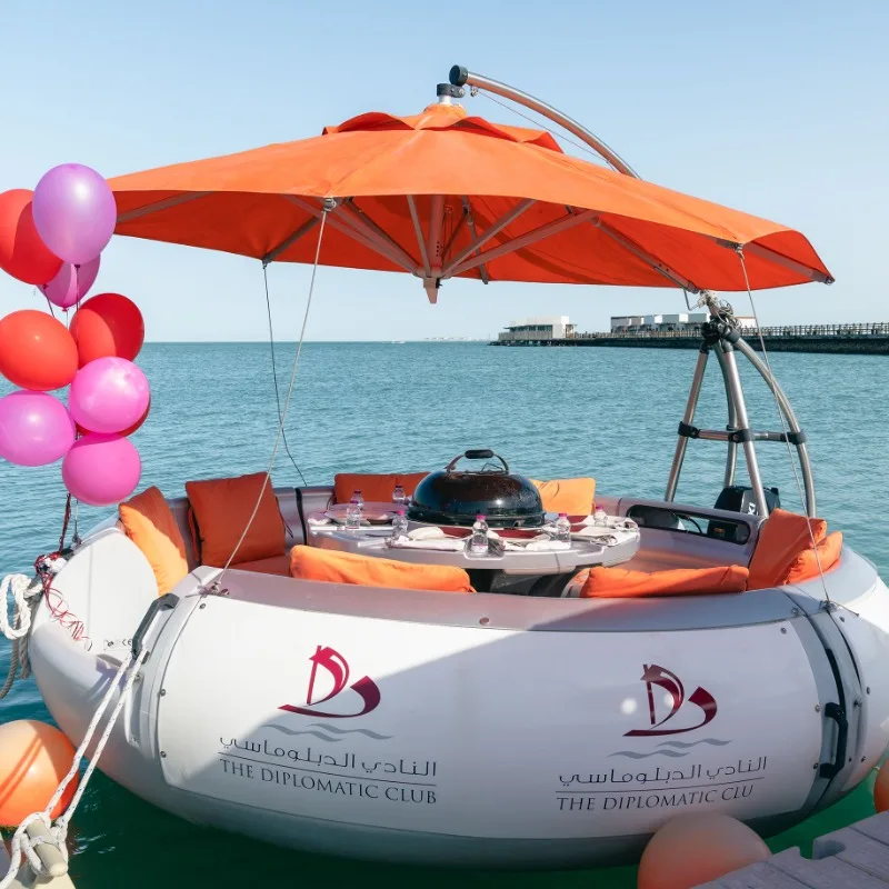 6-8 Person with UV Parasol 2.5M Diameter Commercial Waterfront Rental Capacity Leisure Party Electric Donut BBQ Grill Boat 
6-8 Person with UV Parasol 2.5M Diameter Commercial Waterfront Rental Capacity Leisure Party Electric Donut BBQ Grill Boat