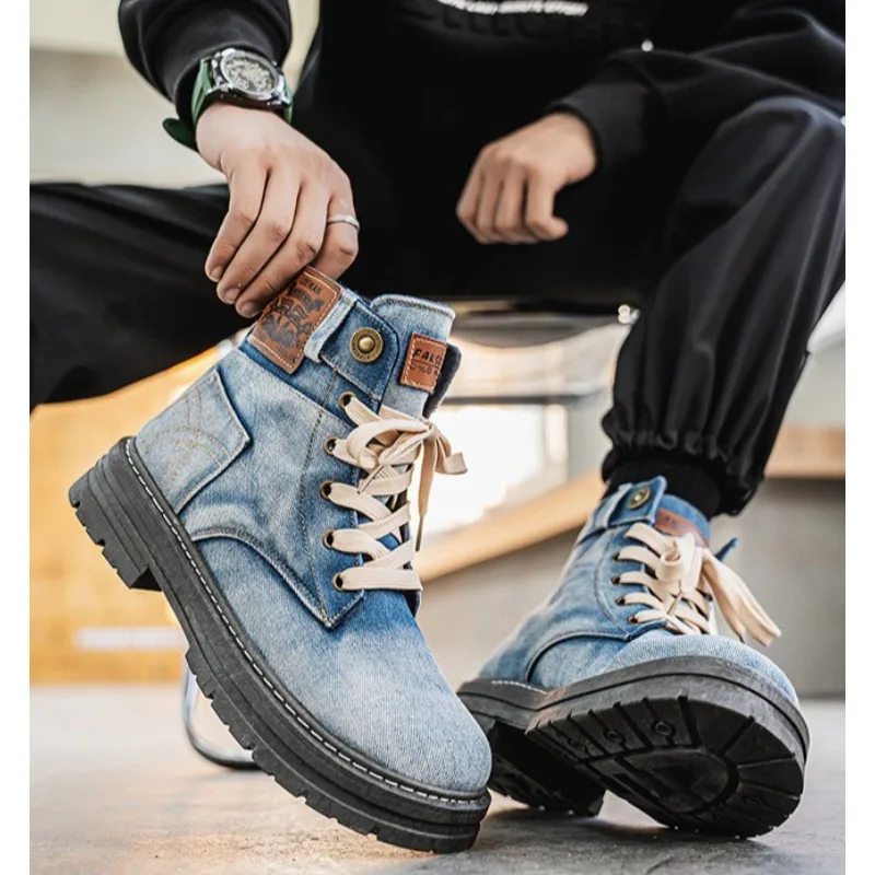 Autumn Mens High Top Boots Retro Denim Canvas Ankle Boots for Men Retro Motorcycle Shoes Street Platform British Men's Boots New
Autumn Mens High Top Boots Retro Denim Canvas Ankle Boots for Men Retro Motorcycle Shoes Street Platform British Men's Boots New