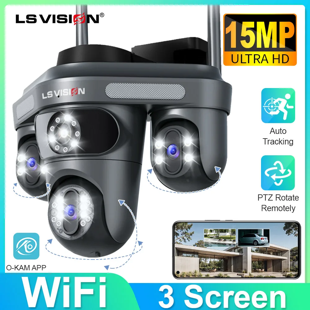 Трехэкранная камера LS VISION, WIFI, 15 МП, 6 К, монитор с тремя объективами, ночное видение, защита безопасности, 3 PTZ-объектива, видеонаблюдение
Трехэкранная камера LS VISION, WIFI, 15 МП, 6 К, монитор с тремя объективами, ночное видение, защита безопасности, 3 PTZ-объектива, видеонаблюдение