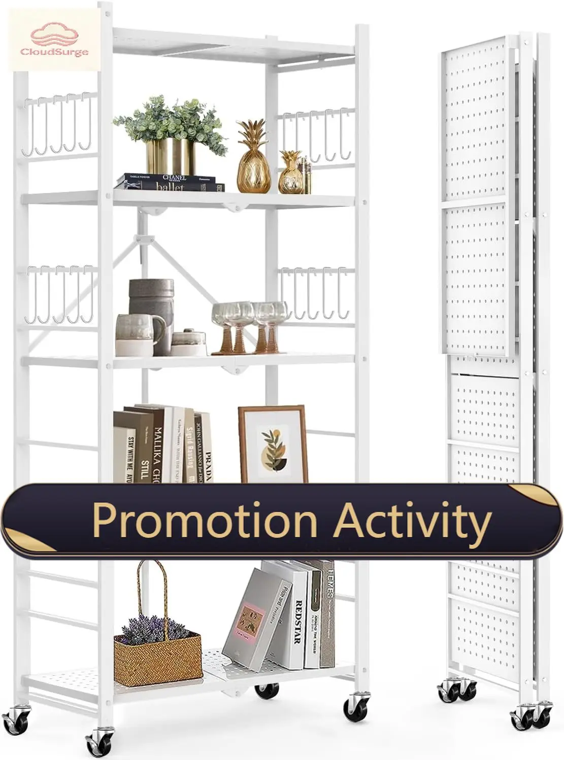 Himix Storage Shelves with 20 Hooks, 5-Tier Foldable Shelves for Storage, Collapsible Organization Rack Bookshelf 440 Ibs for Ki
Himix Storage Shelves with 20 Hooks, 5-Tier Foldable Shelves for Storage, Collapsible Organization Rack Bookshelf 440 Ibs for Ki