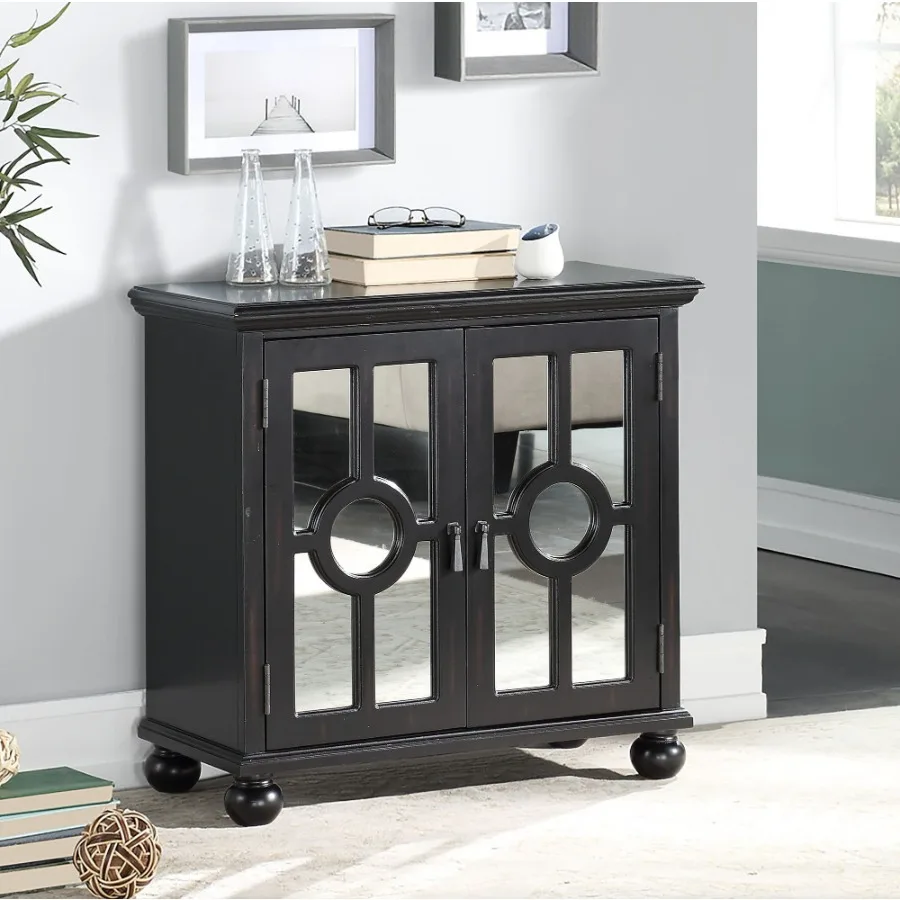 Classic Storage Cabinet 1pc Modern Traditional Accent Chest with Mirror Doors Antique Black Finish Pendant Pulls Wooden Furnitu
Classic Storage Cabinet 1pc Modern Traditional Accent Chest with Mirror Doors Antique Black Finish Pendant Pulls Wooden Furnitu