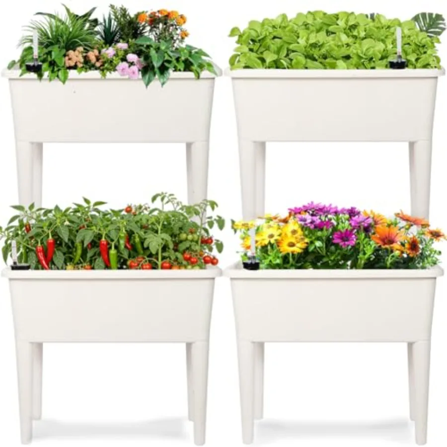 4 Pcs Self-Watering Elevated Raised Garden Bed for Outdoor Use Large White Plastic Planter Box Ideal for Flowers Vegetables Her
4 Pcs Self-Watering Elevated Raised Garden Bed for Outdoor Use Large White Plastic Planter Box Ideal for Flowers Vegetables Her