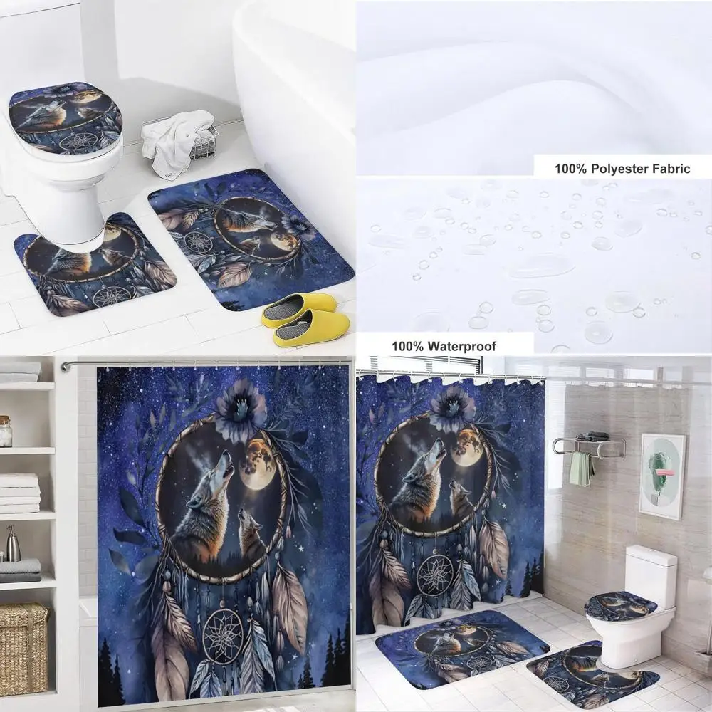 Набор из 4 акварельных занавесок для душа с волком: абстрактный винтажный Ловец снов, индейский стиль, с крышкой для унитаза и душем.
Набор из 4 акварельных занавесок для душа с волком: абстрактный винтажный Ловец снов, индейский стиль, с крышкой для унитаза и душем.