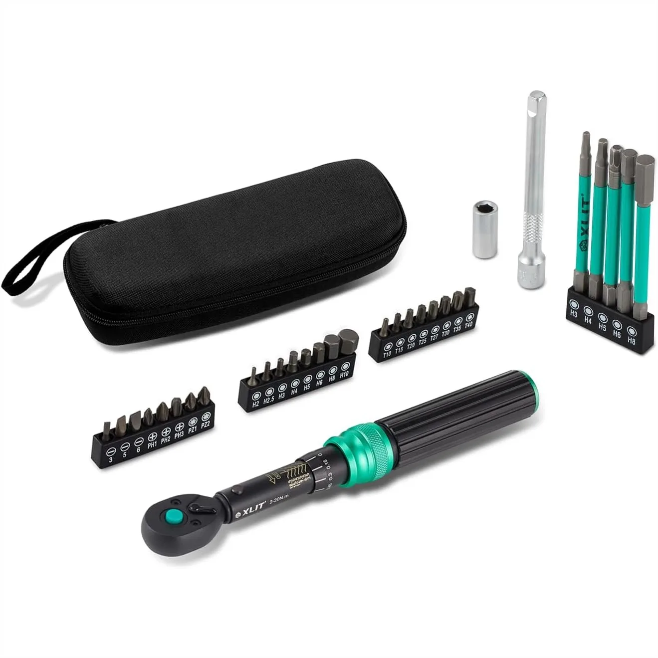1/4" Click Torque Wrench Set 32-Piece Portable Bicycle Maintenance Tool Kit 2-20 Nm ±3% Precision S2 Torx & Hex Bits For Road Mountain Bike Cycling Repair
1/4" Click Torque Wrench Set 32-Piece Portable Bicycle Maintenance Tool Kit 2-20 Nm ±3% Precision S2 Torx & Hex Bits For Road Mountain Bike Cycling Repair
