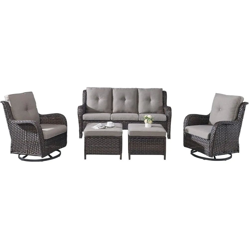 Wicker Patio Furniture Set - 5 Piece Rattan Outdoor Sectional Conversation Sets with 2 Rocking Swivel Chairs,2 Ottomans and 1 So
Wicker Patio Furniture Set - 5 Piece Rattan Outdoor Sectional Conversation Sets with 2 Rocking Swivel Chairs,2 Ottomans and 1 So