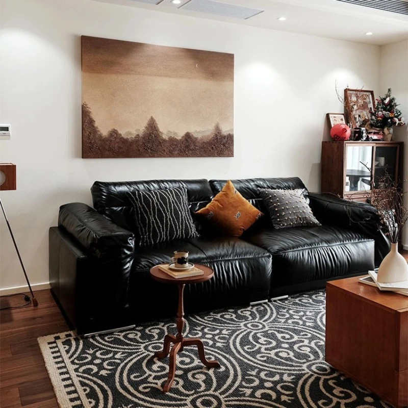 Black sofa French retro oil wax leather medium ancient style adjustable
Black sofa French retro oil wax leather medium ancient style adjustable