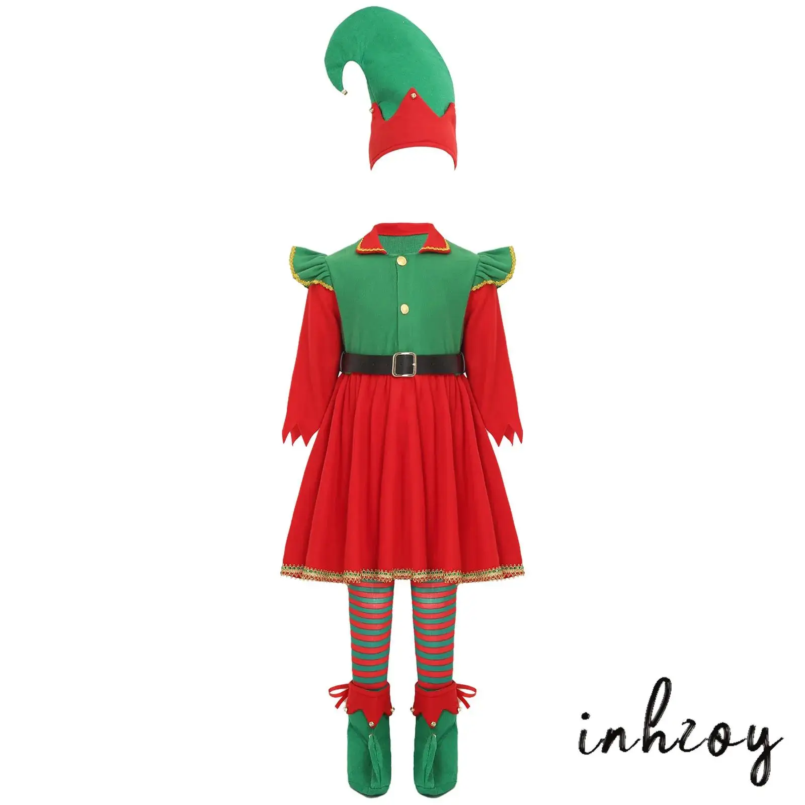 Elf Christmas Costume Set for Girls Complete Santa Helper Outfit Accessories Xmas Princess Dress+Belt+Knee Socks+Shoes Set
Elf Christmas Costume Set for Girls Complete Santa Helper Outfit Accessories Xmas Princess Dress+Belt+Knee Socks+Shoes Set