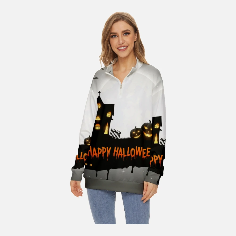 Women Fashion Halloween Printing Sweatshirt Long-sleeved Half Stand Collar Zip Crew Neck Sweatshirt Spring Long Sleeve
Women Fashion Halloween Printing Sweatshirt Long-sleeved Half Stand Collar Zip Crew Neck Sweatshirt Spring Long Sleeve