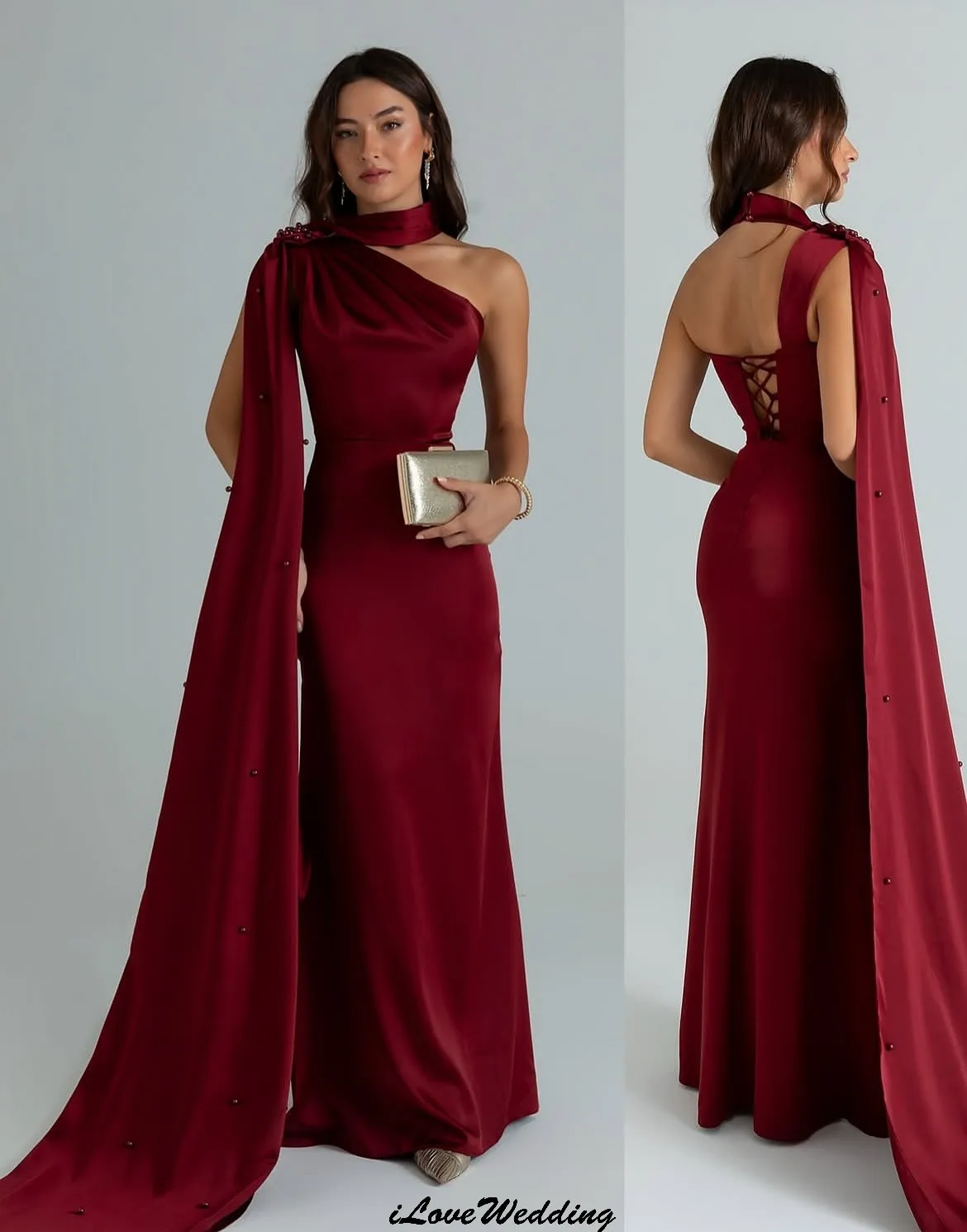 Customized One Shoulder Burgundy Evening Dresses 2025 Satin Mermaid Ribbons Beading Ribbons Long Formal Gowns Lace-Up Prom Dress
Customized One Shoulder Burgundy Evening Dresses 2025 Satin Mermaid Ribbons Beading Ribbons Long Formal Gowns Lace-Up Prom Dress