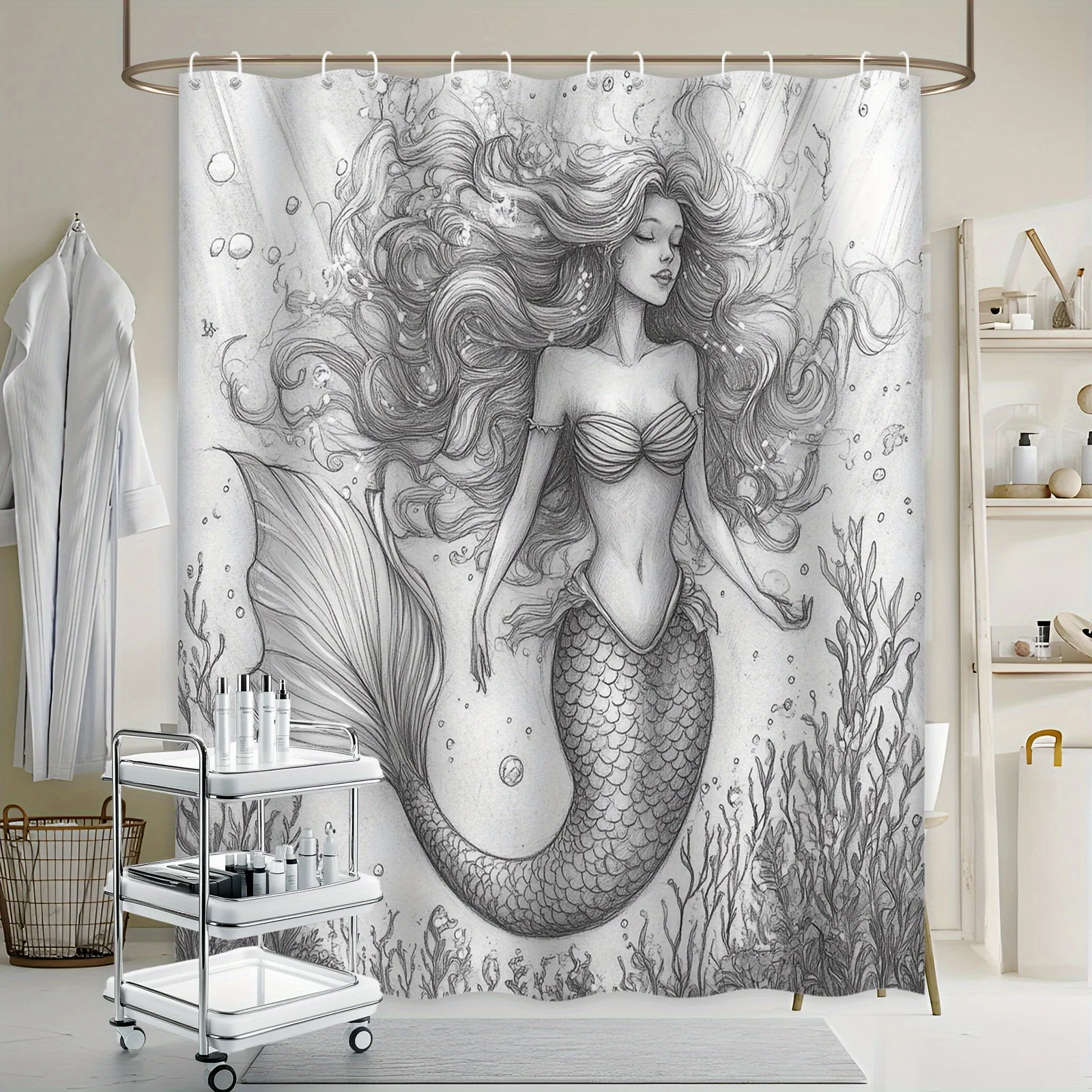 Mermaid Shower Curtain Black and White Sketch Artistic Design Ocean Theme Waterproof Fabric Fantasy Bathroom Decor
Mermaid Shower Curtain Black and White Sketch Artistic Design Ocean Theme Waterproof Fabric Fantasy Bathroom Decor