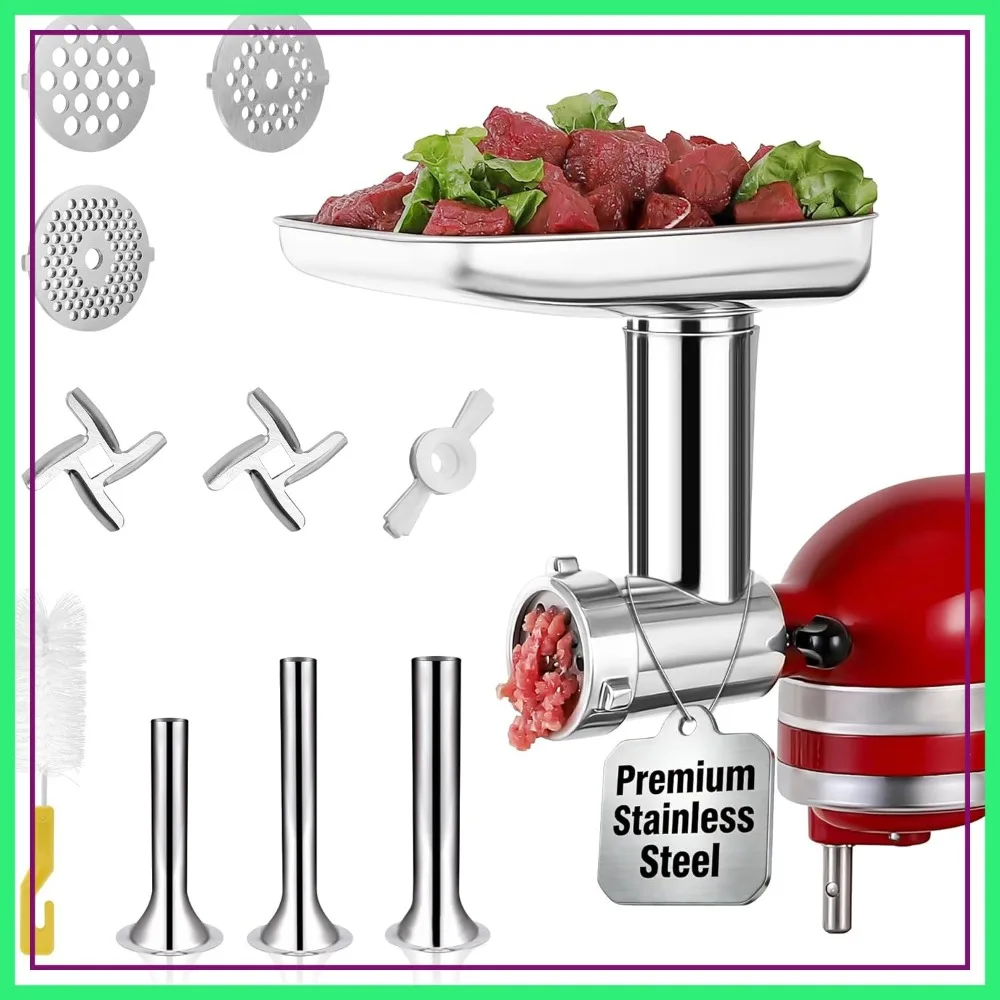 Stainless Steel Meat Grinder Attachments for KitchenAid Mixers, Metal Food Grinder & Sausage Stuffer, Dishwasher Safe
Stainless Steel Meat Grinder Attachments for KitchenAid Mixers, Metal Food Grinder & Sausage Stuffer, Dishwasher Safe