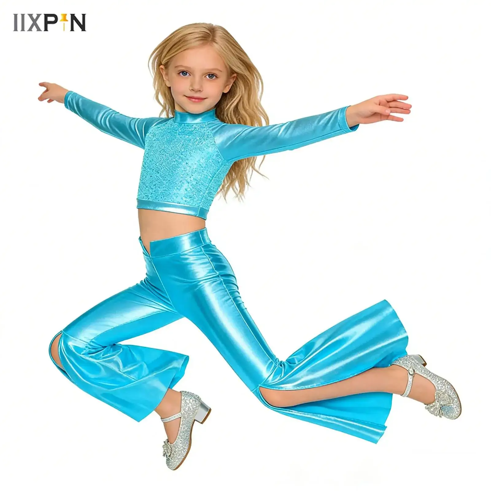 Kids Girls Pageant Set Sequin Crop Top And Split Bell Bottom Pants for Disco Dance Costume for Belly Jazz Dance Performance
Kids Girls Pageant Set Sequin Crop Top And Split Bell Bottom Pants for Disco Dance Costume for Belly Jazz Dance Performance