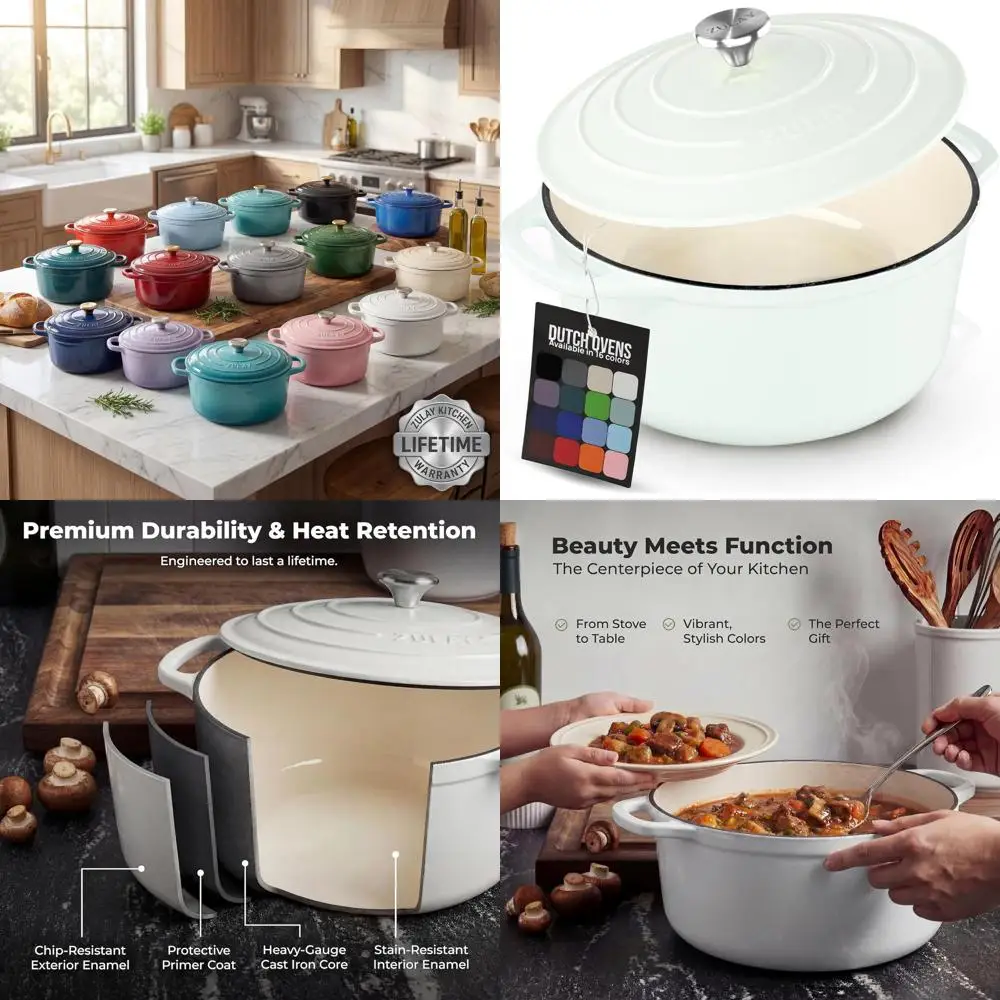 7.7 Quart Enamel Cast Iron Dutch Oven with Lid - Durable Oven-Safe Cookware for Baking, Stews, Braising, and Roasting - White
7.7 Quart Enamel Cast Iron Dutch Oven with Lid - Durable Oven-Safe Cookware for Baking, Stews, Braising, and Roasting - White