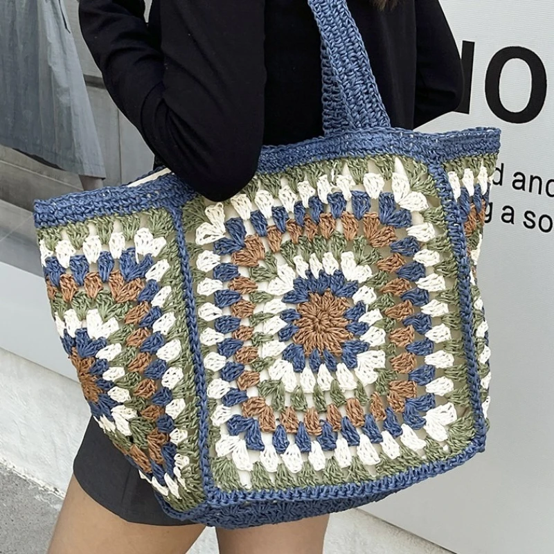 Vacation Handwoven Handbag Large Capacity Summer Beach Square Straw Shoulder Bag Color Crochet Women Tote Bag
Vacation Handwoven Handbag Large Capacity Summer Beach Square Straw Shoulder Bag Color Crochet Women Tote Bag