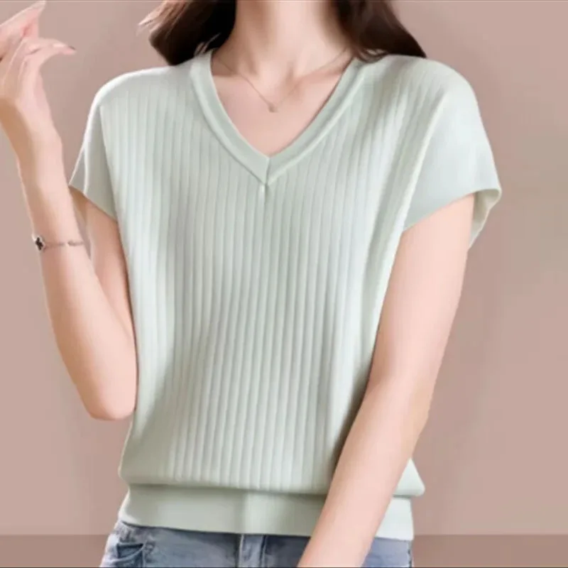 Women Clothing Short Sleeve Knitted Sweater Women Pullovers Fashion Black V-Neck Knit Sweater Pullover Women Tops Sweaters Q3258
Women Clothing Short Sleeve Knitted Sweater Women Pullovers Fashion Black V-Neck Knit Sweater Pullover Women Tops Sweaters Q3258