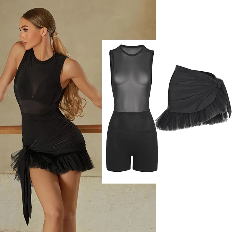 New Latin Dance CLothes Women Sleeveless Mesh Tops Fluffy Skirt Black Dress Adult Practice Clothing Latin Dance Dress DNV23944
New Latin Dance CLothes Women Sleeveless Mesh Tops Fluffy Skirt Black Dress Adult Practice Clothing Latin Dance Dress DNV23944