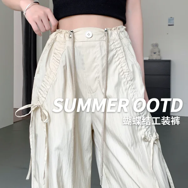 Korean Fashion Women Pants Bow Design Summer New High-waisted Loose Drawstring Apricot Color Cargo Baggy Pants Streetwear
Korean Fashion Women Pants Bow Design Summer New High-waisted Loose Drawstring Apricot Color Cargo Baggy Pants Streetwear