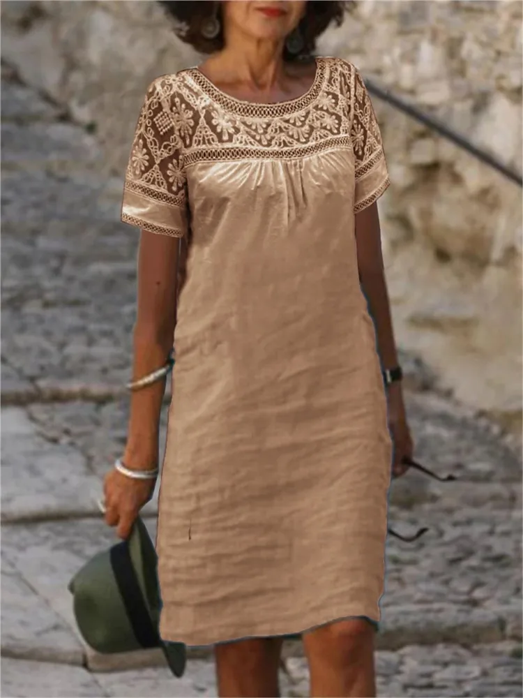 2025 Summer New Women Dresses O-Neck Short Sleeve Lace Splicing Solid Color Dress Female Fashion Casual Elegant Ladies Dresses
2025 Summer New Women Dresses O-Neck Short Sleeve Lace Splicing Solid Color Dress Female Fashion Casual Elegant Ladies Dresses