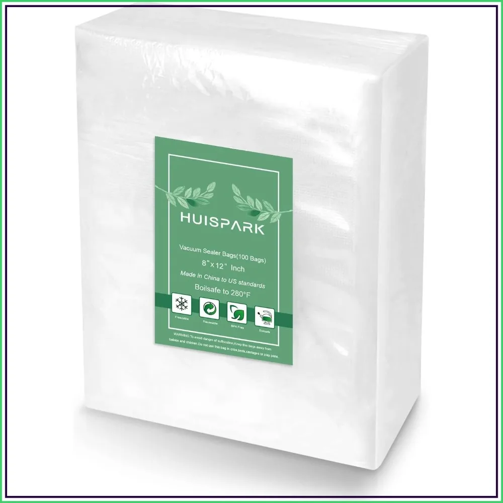 8"x12" Vacuum Sealer Bags, 100 PCS Heavy Duty Pre-Cut, Commercial Grade, Boilsafe to 280°F, Freezable, Reusable
8"x12" Vacuum Sealer Bags, 100 PCS Heavy Duty Pre-Cut, Commercial Grade, Boilsafe to 280°F, Freezable, Reusable