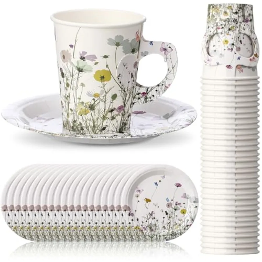 Sets Floral Paper Tea Cup Set 9 oz Disposable Paper Teacups with Handle and Plates Wildflower Party Teacups and Saucers Set for
Sets Floral Paper Tea Cup Set 9 oz Disposable Paper Teacups with Handle and Plates Wildflower Party Teacups and Saucers Set for