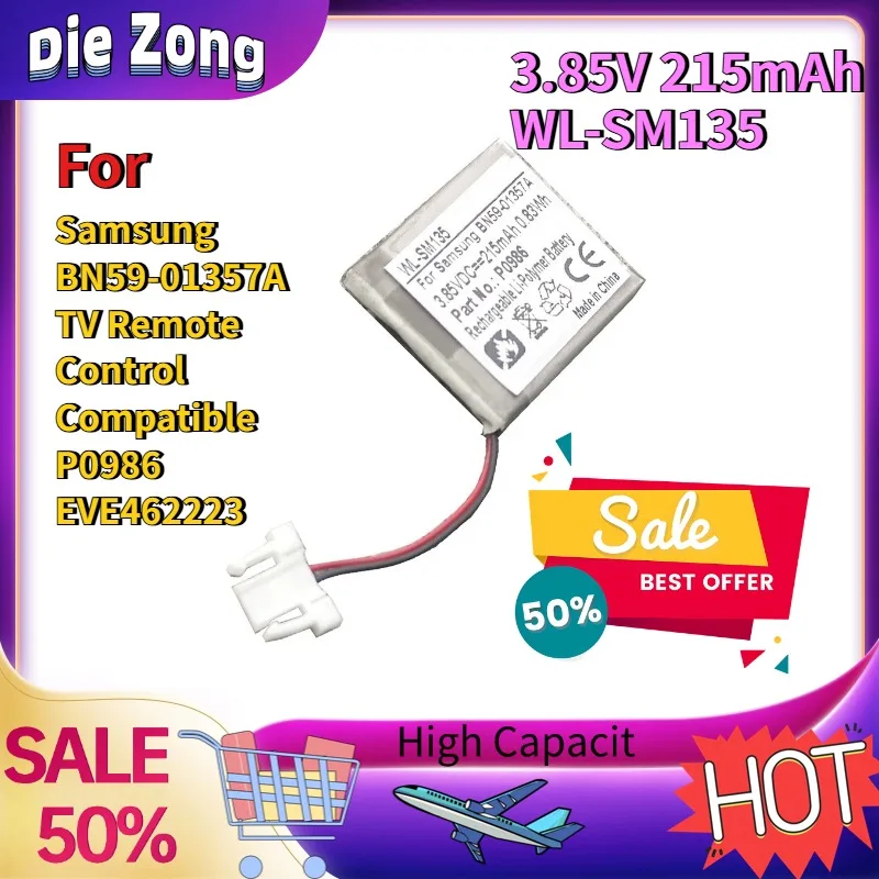 In Stock For Samsung BN59-01357A TV Remote Control Compatible P0986 EVE462223 Rechargeable Batteries 3.85V 215mAh WL-SM135
In Stock For Samsung BN59-01357A TV Remote Control Compatible P0986 EVE462223 Rechargeable Batteries 3.85V 215mAh WL-SM135