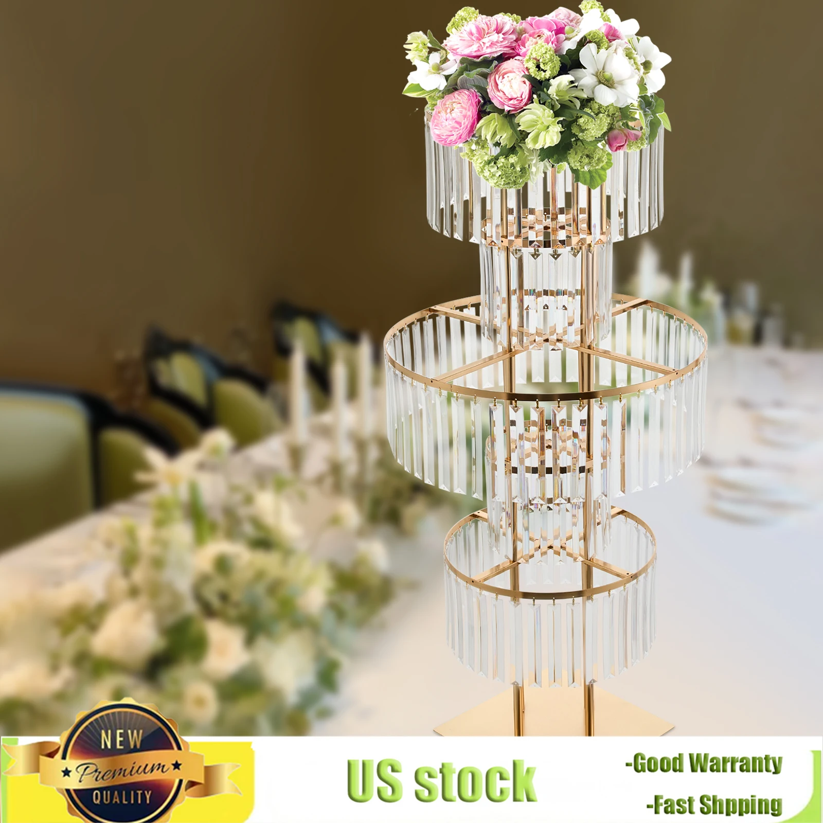 Golden Five Layer Flower Stand with Crystal Pendant, 43.3inch Height Square Bottom DIY Display Holder for Restaurants,Gatherings
Golden Five Layer Flower Stand with Crystal Pendant, 43.3inch Height Square Bottom DIY Display Holder for Restaurants,Gatherings