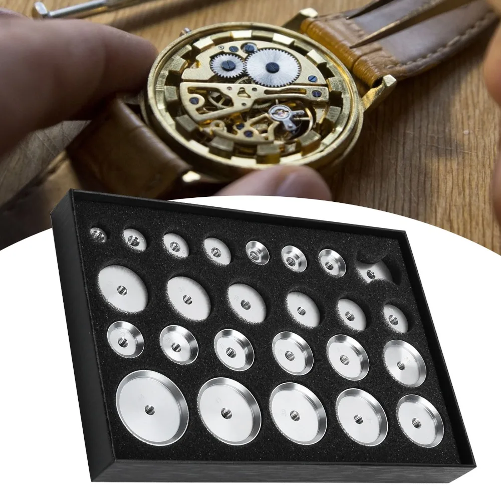 25Pcs Aluminum Alloy Watch Press Mold Multi-size Universal Watch Capping Tool Hard Mold 25 Pieces Watch Cover Die Watch Repair
25Pcs Aluminum Alloy Watch Press Mold Multi-size Universal Watch Capping Tool Hard Mold 25 Pieces Watch Cover Die Watch Repair