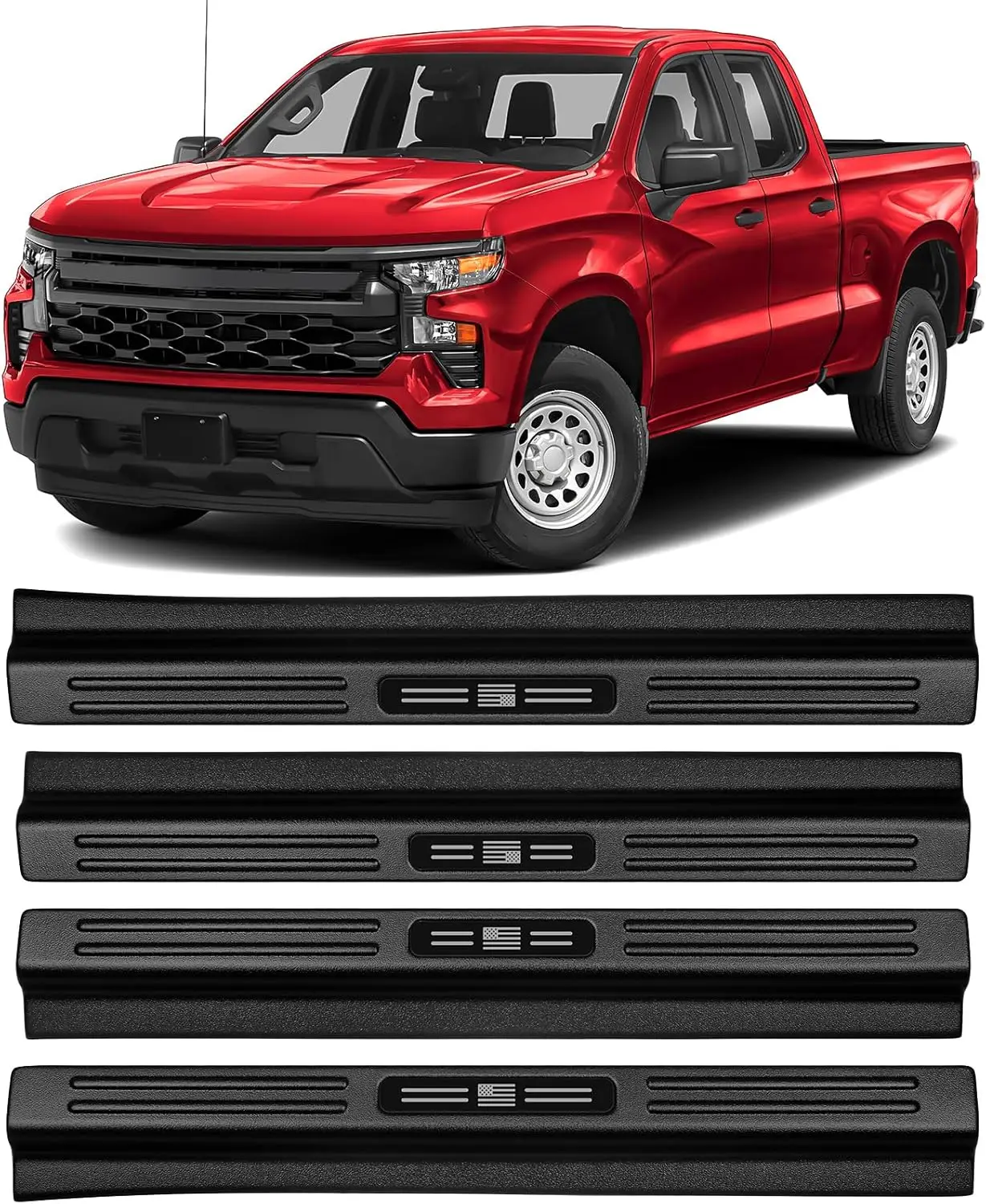 Upgraded American US Flag Door Sill Guards Protector for Chevy Silverado GMC Sierra 1500 2019-2026 Front and Rear ABS Door Sill
Upgraded American US Flag Door Sill Guards Protector for Chevy Silverado GMC Sierra 1500 2019-2026 Front and Rear ABS Door Sill