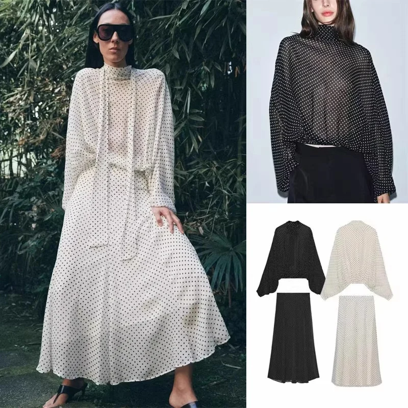 PRINTKAOIR Vintage Polka Dot Women Sets Chiffon Bow Tie Loose Blouses Loose Long Skirts Fashion 2026 Spring Summer Holiday Suits
PRINTKAOIR Vintage Polka Dot Women Sets Chiffon Bow Tie Loose Blouses Loose Long Skirts Fashion 2026 Spring Summer Holiday Suits
