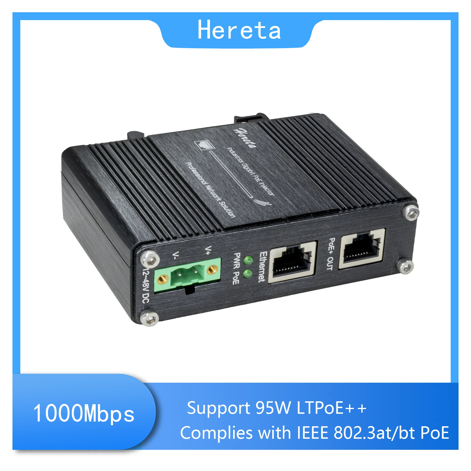 Industrial PoE++ Gigabit Ethernet Injector IEEE802.3af/at/bt 2 RJ45 Ports Network PoE Injector Aluminum Case 12~48VDC Input
Industrial PoE++ Gigabit Ethernet Injector IEEE802.3af/at/bt 2 RJ45 Ports Network PoE Injector Aluminum Case 12~48VDC Input