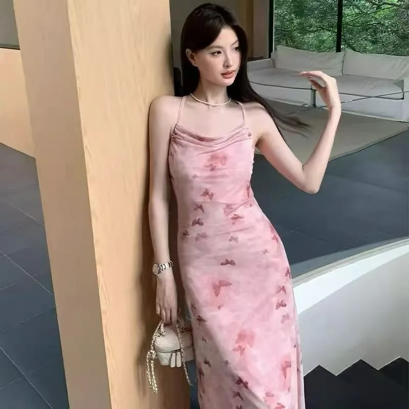 Suspender dress2025summer New Style French hot girl pink floral backless slimming long dress
Suspender dress2025summer New Style French hot girl pink floral backless slimming long dress