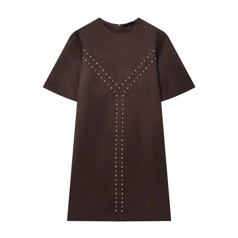 YENKYE, новинка осени 2021, платье из искусственной замши с заклепками для женщин, прямые мини-платья с круглым вырезом и короткими рукавами
YENKYE, новинка осени 2021, платье из искусственной замши с заклепками для женщин, прямые мини-платья с круглым вырезом и короткими рукавами