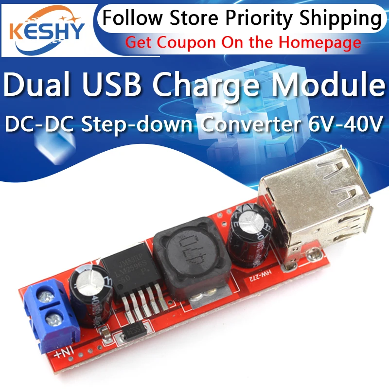 DC 6V-40V To 5V 3A Double USB Charge DC-DC Step-down Converter Module For Vehicle Charger LM2596 Dual USB
DC 6V-40V To 5V 3A Double USB Charge DC-DC Step-down Converter Module For Vehicle Charger LM2596 Dual USB