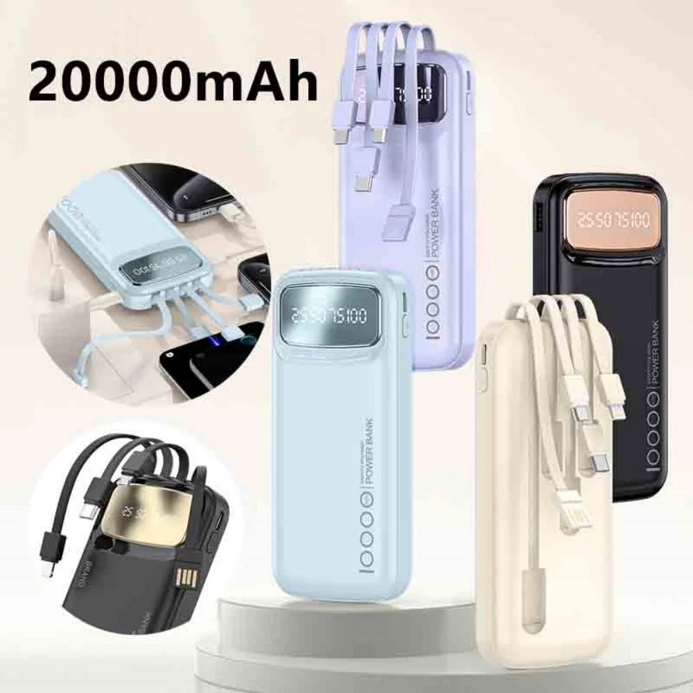 Power Bank емкостью 20000 мАч со встроенным кабелем Type-C Сертифицированный CCC цифровой дисплей Ультратонкое внешнее зарядное устройство для быстрой зарядки P
Power Bank емкостью 20000 мАч со встроенным кабелем Type-C Сертифицированный CCC цифровой дисплей Ультратонкое внешнее зарядное устройство для быстрой зарядки P