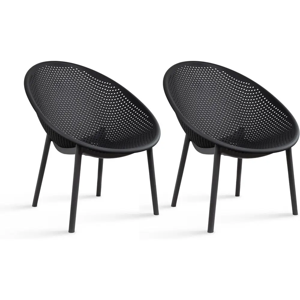 Elegant Egg-Shaped Lounge Chairs with Breathable Perforated Seats for Home and Outdoor Use in Black
Elegant Egg-Shaped Lounge Chairs with Breathable Perforated Seats for Home and Outdoor Use in Black