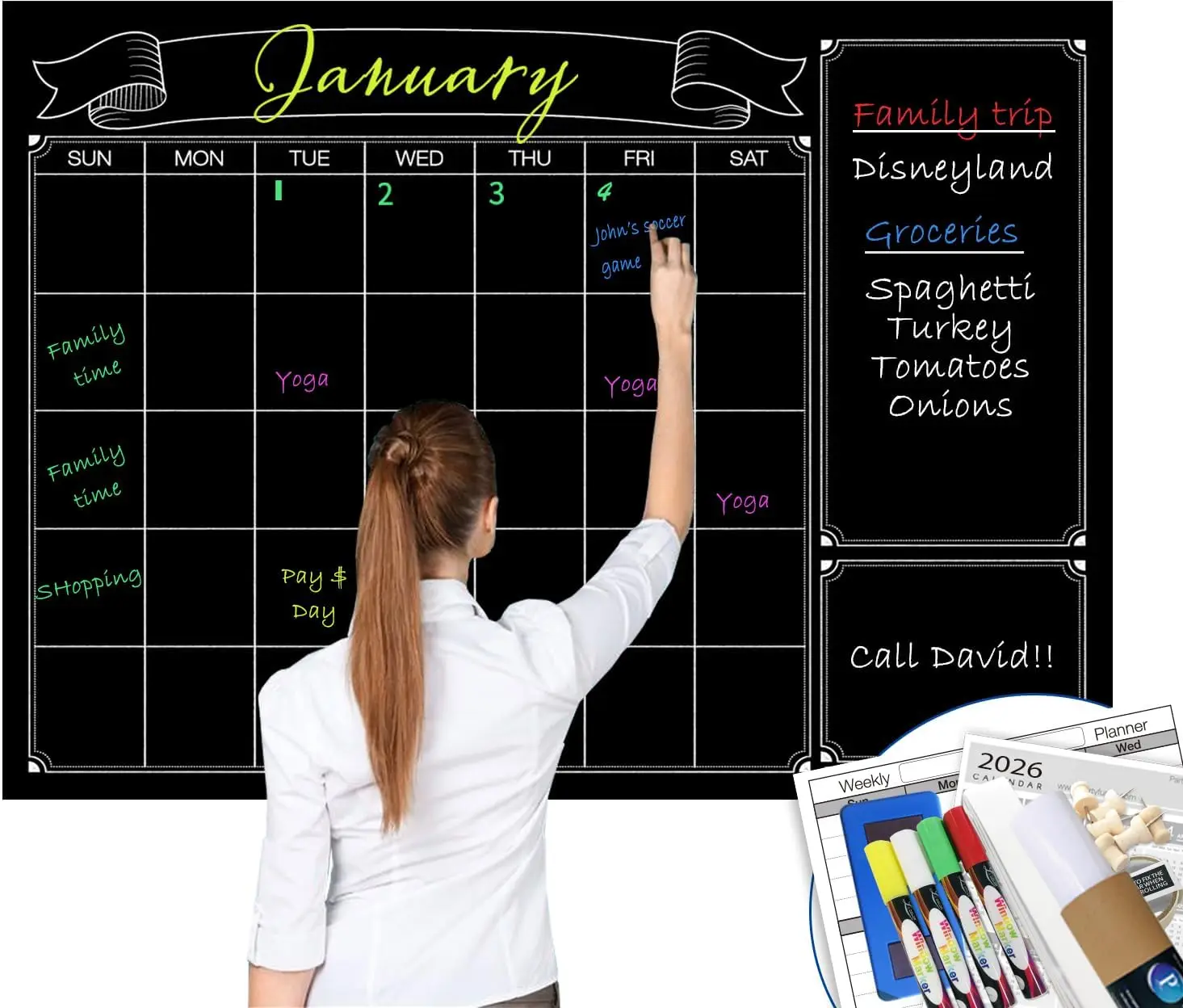 Dry Erase Wall Calendar, 38x50 Inch Jumbo Chalk Board, Erasable Monthly & Weekly Planner, No Fold, Easy Mount
Dry Erase Wall Calendar, 38x50 Inch Jumbo Chalk Board, Erasable Monthly & Weekly Planner, No Fold, Easy Mount
