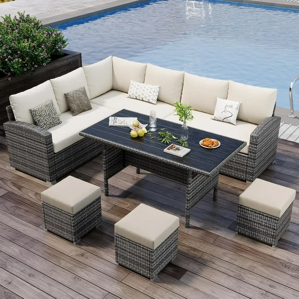 7 Piece Outdoor Patio Furniture Set with Table, Patio Rattan Conversationr Sofa Set, All Weather Garden Rattan Sofa and Chairs
7 Piece Outdoor Patio Furniture Set with Table, Patio Rattan Conversationr Sofa Set, All Weather Garden Rattan Sofa and Chairs